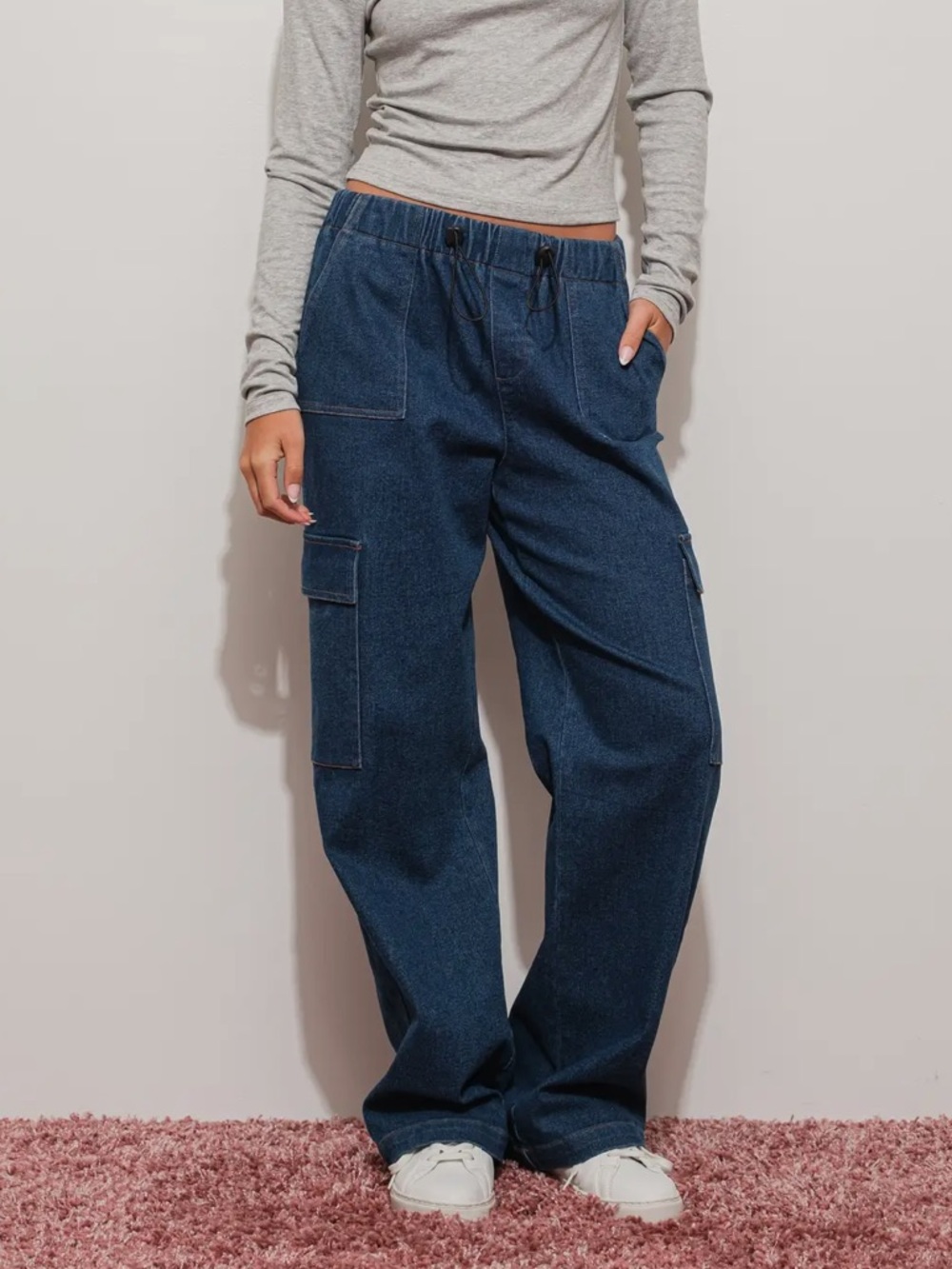 Dark Wash Denim Cargo Jogger Jeans